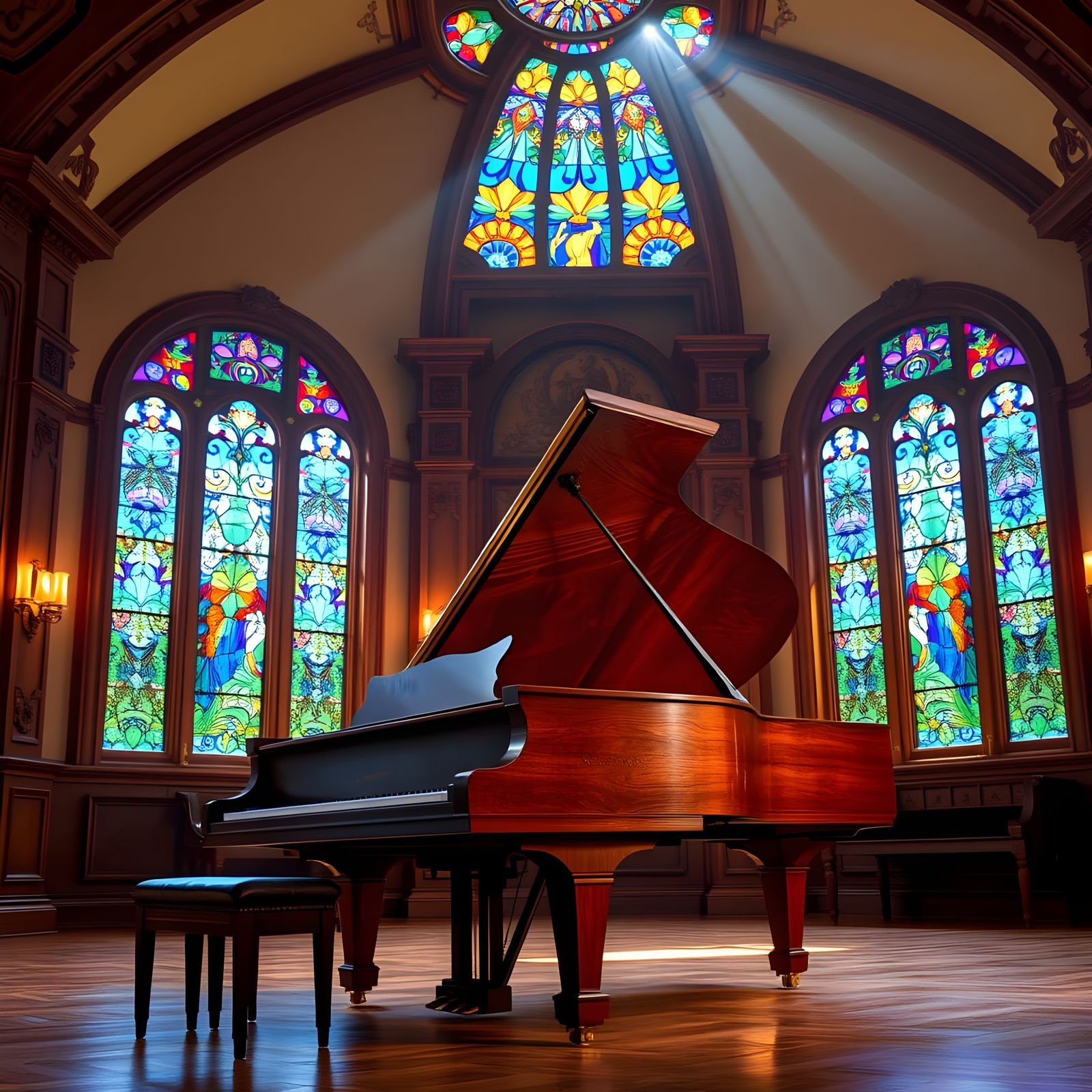 Walnut Baby Grand Steinway Piano in Elegant Room