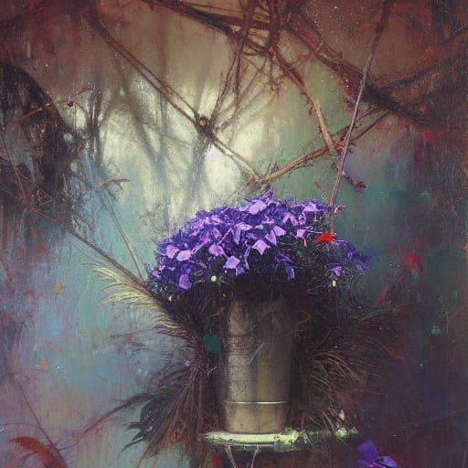 Lobelia Flowers in Oil Painting Style