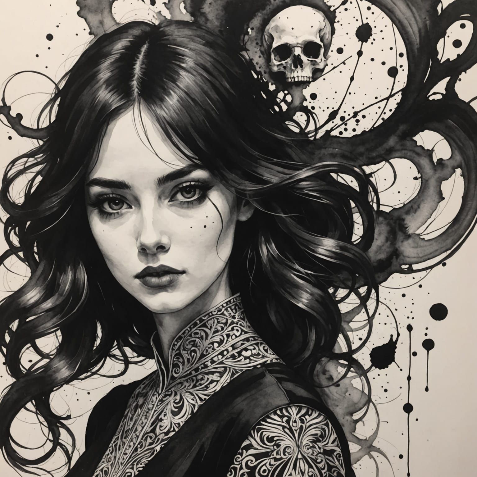 Detailed Black and White Ink Drawing