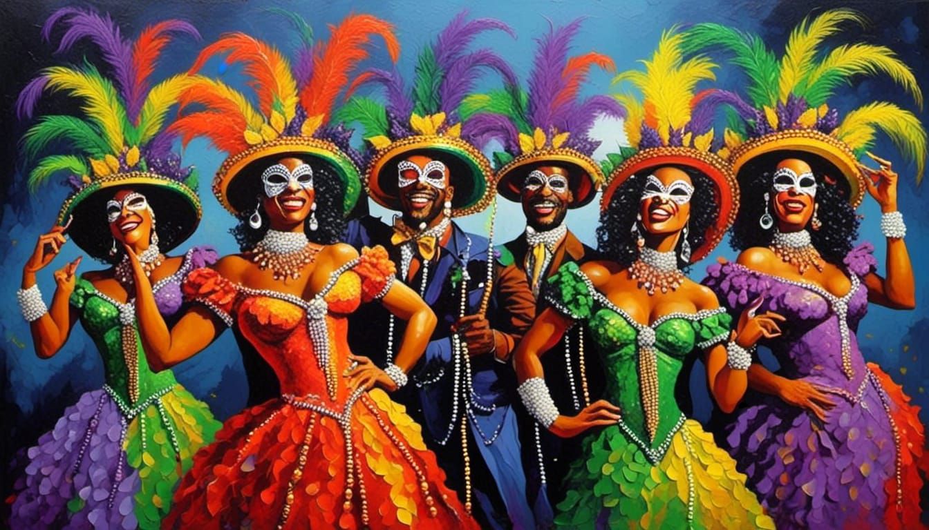 New Orleans Mardi Gras Zydeco in Impasto Style