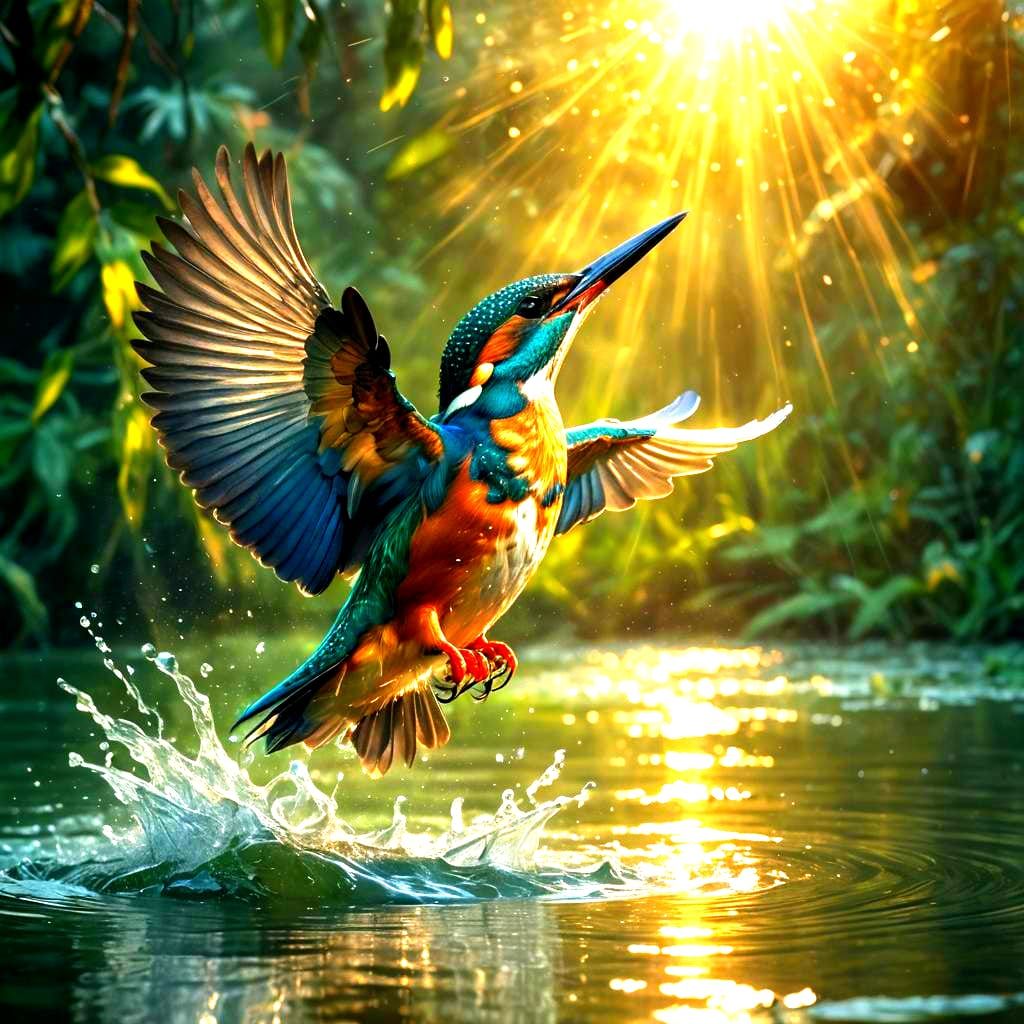 Kingfisher in Early Morning Light: Digital Matte Painting