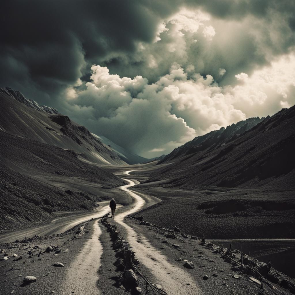 Dramatic Silhouette in a Stormy Fantasy Landscape