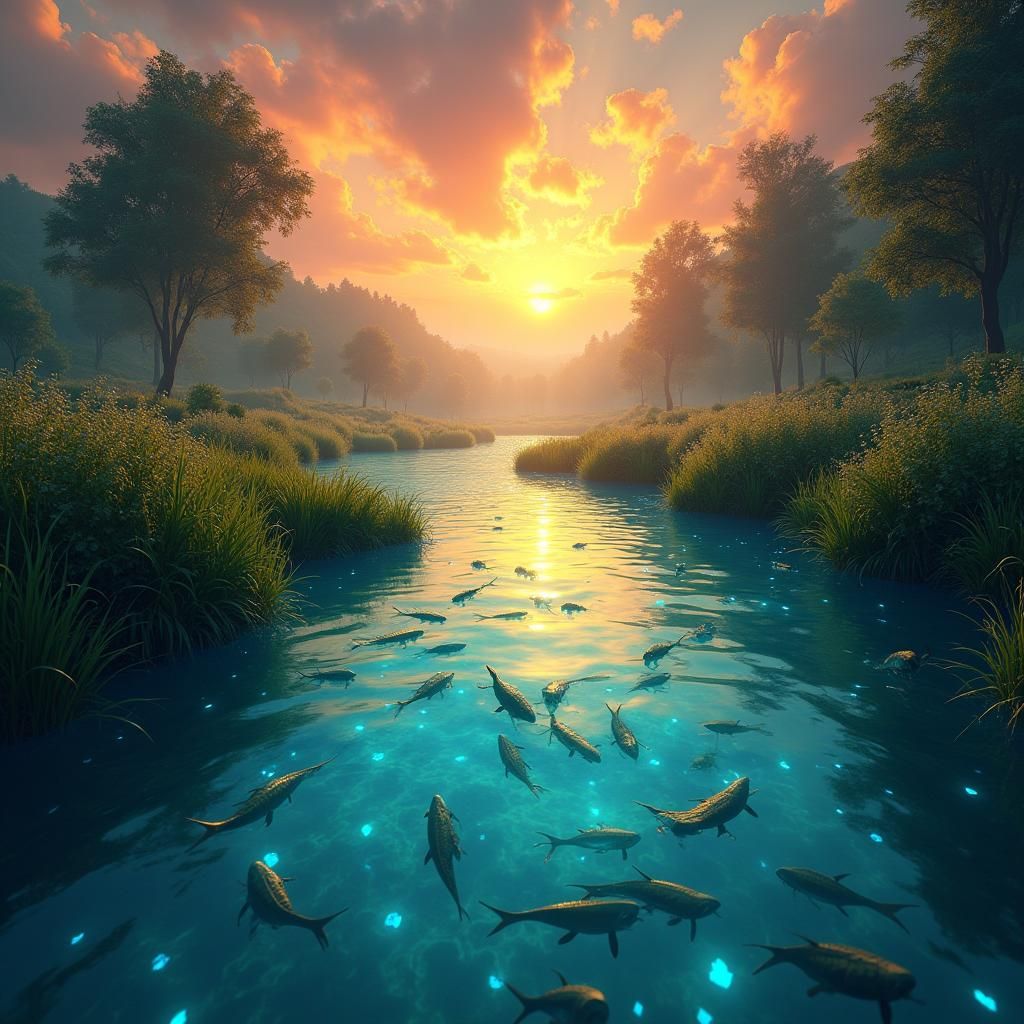 Bioluminescent River: Fantasy Concept Art in 8k