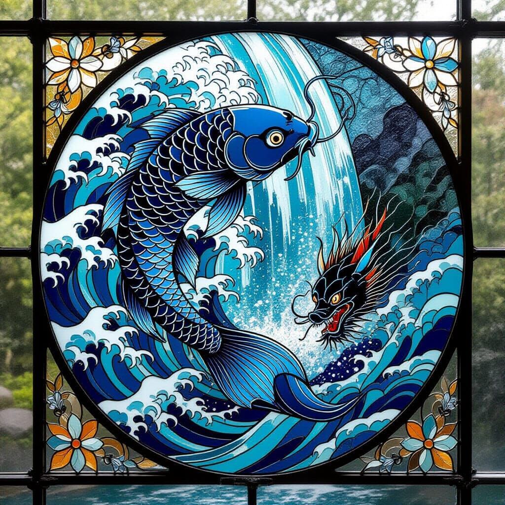 Koi Transforming into Dragon: Stained Glass Tattoo Art