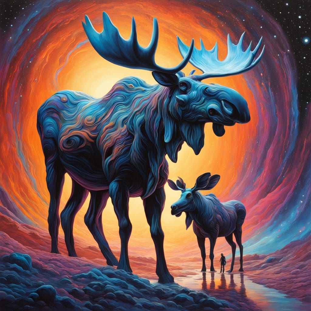 Moose Astronauts Explore Alien World as Digital Painting