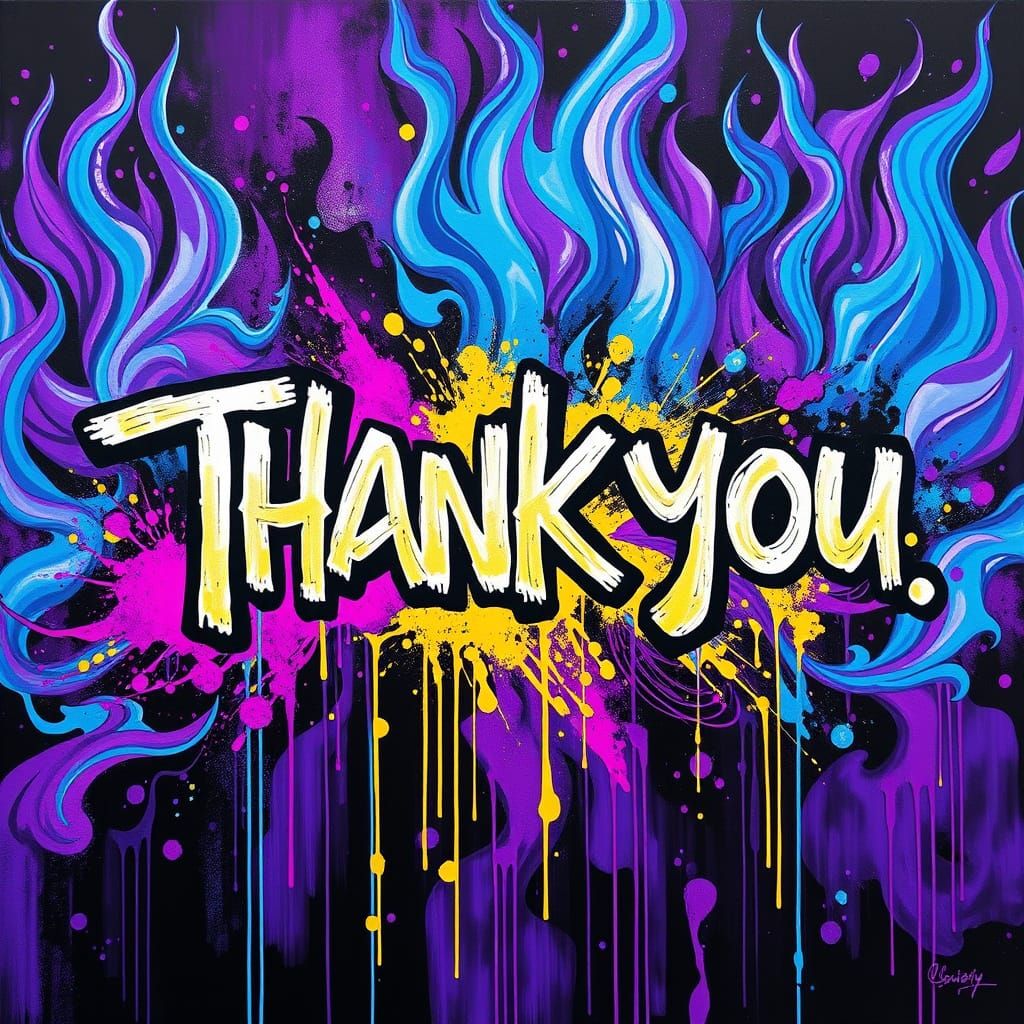 Vibrant, High-Contrast Graffiti Art with Flaming Splatters a...