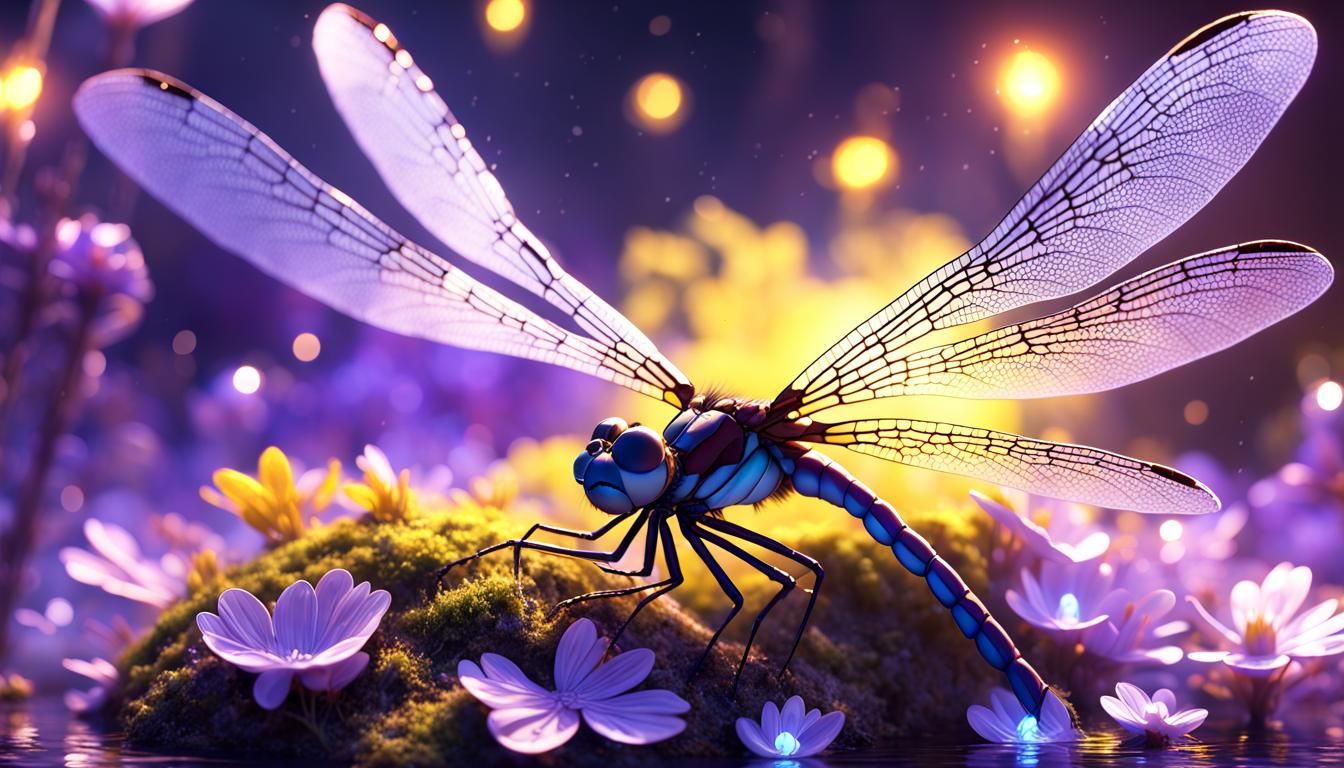 Magical Dragonfly in Dark Fantasy Style