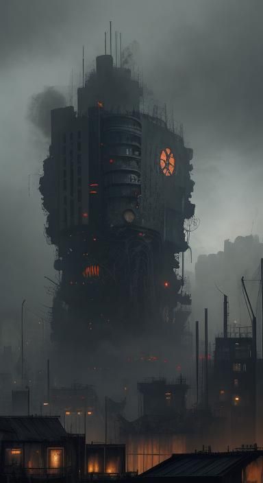 Biomechanical Shark Police Car in Industrial Cityscape