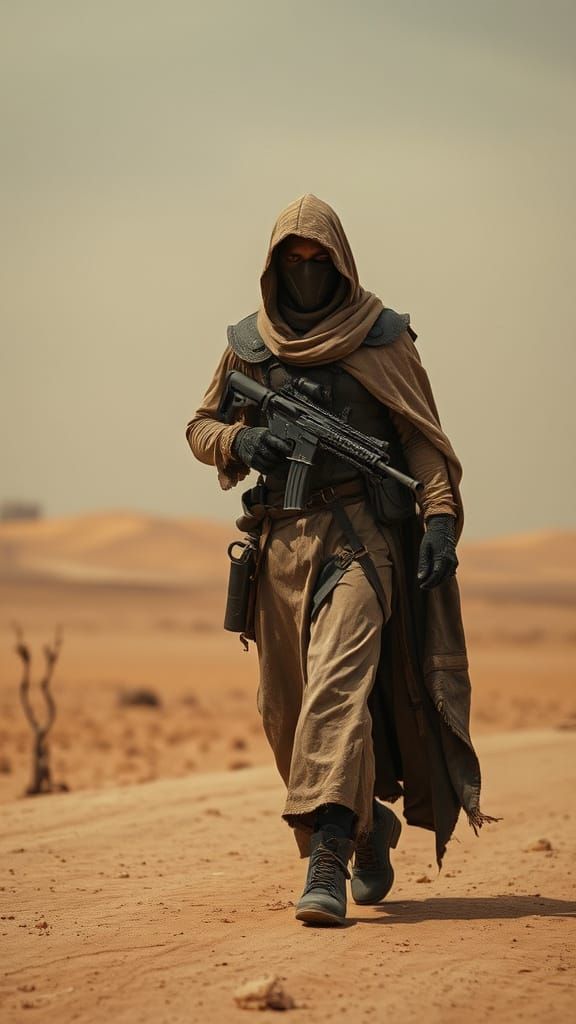 Post-Apocalyptic Nomad Walks Across Barren Desert Wasteland ...