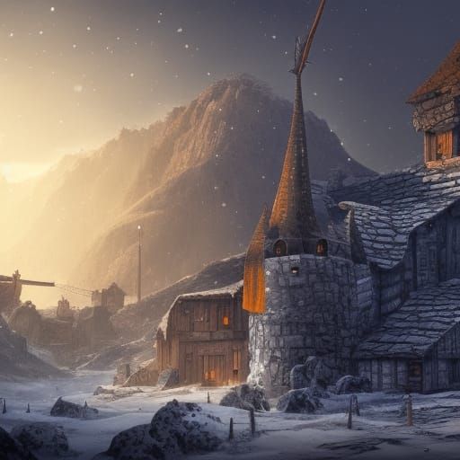 Winter Mining Outpost: Detailed Matte Painting