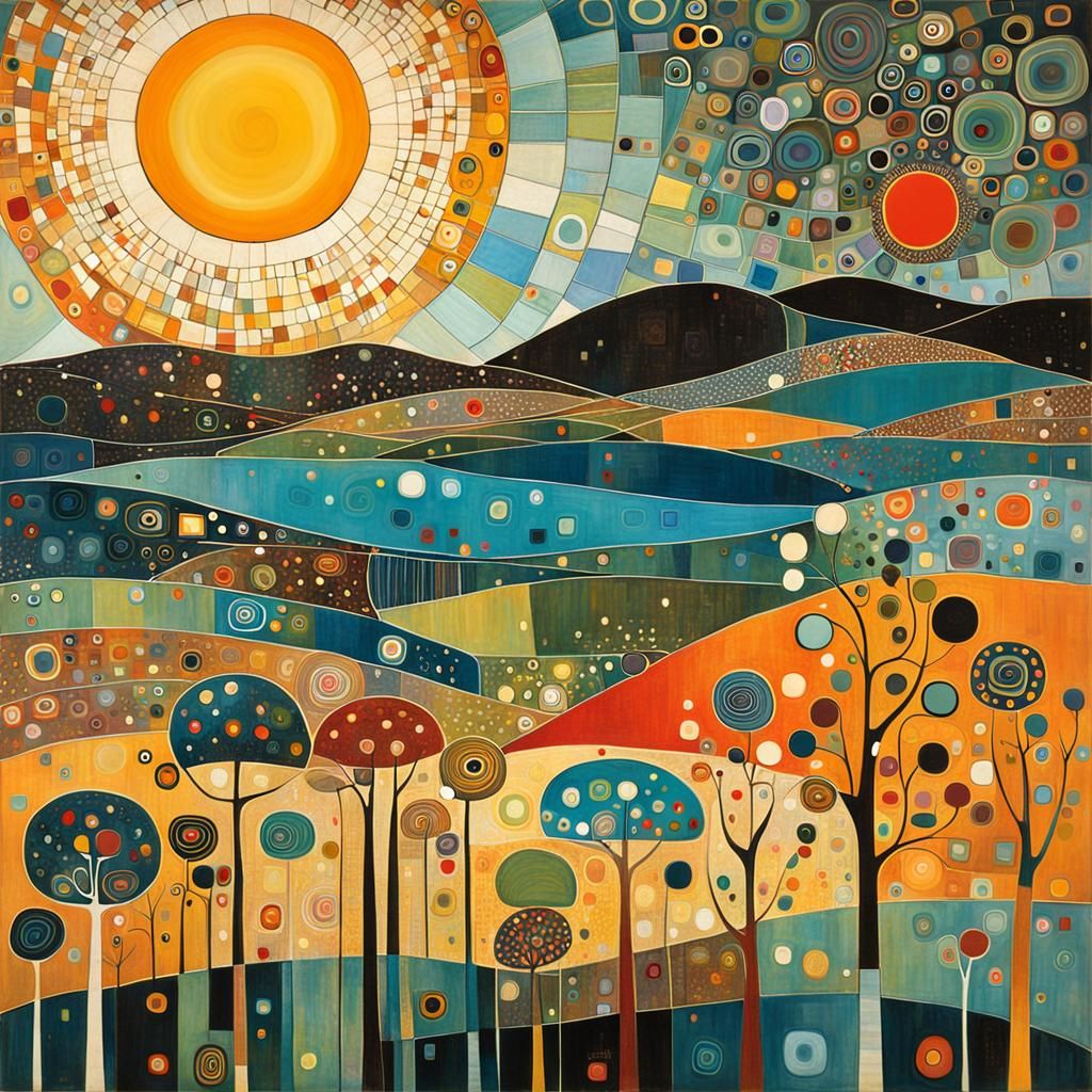 Emotional Sunrise Inspired by Klimt and Ray