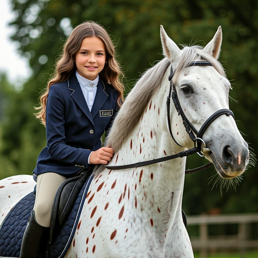 Girl on Horse in Riding Uniform, Digital Art