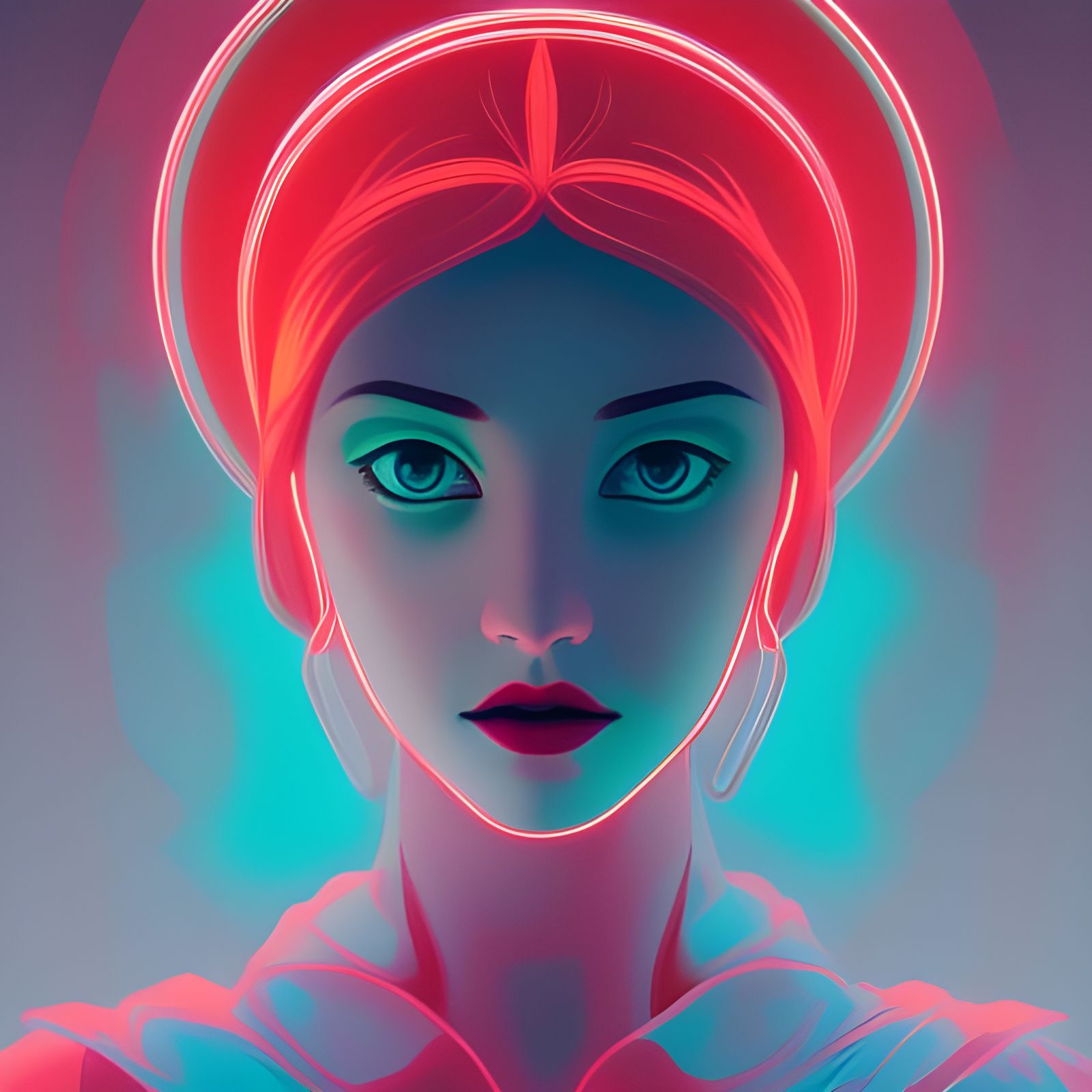 Red Aura Portrait in Art Nouveau Style