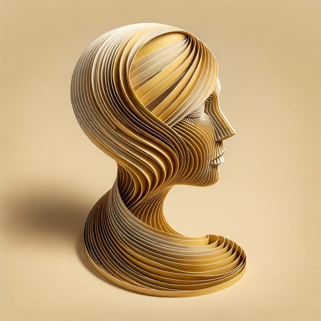 Gold Paper Sculpture of Woman's Head