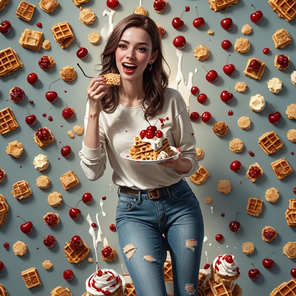 Girl Eating Waffle: Detailed Fantasy Concept Art