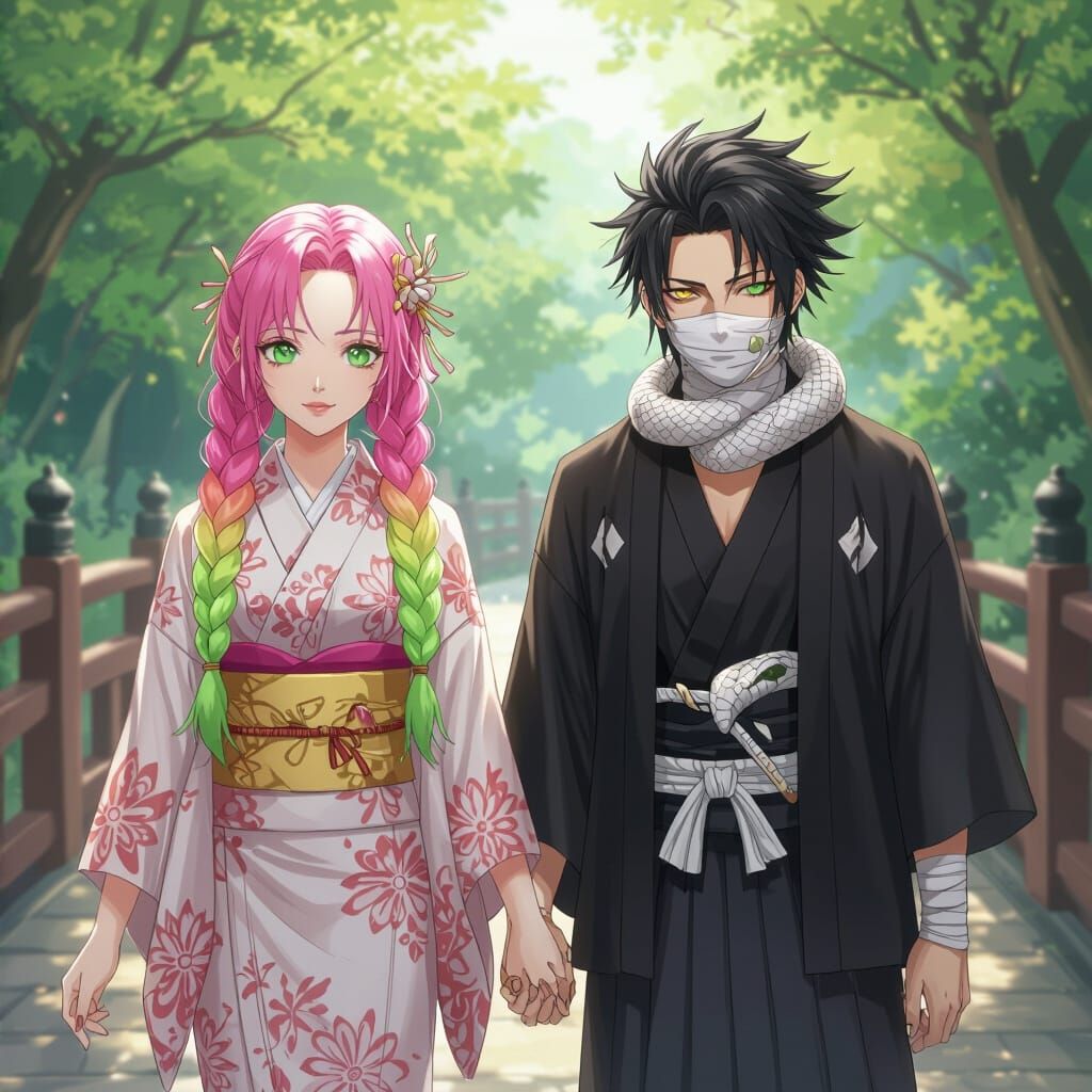 Mitsuri and Obanai: Anime-Style Bridge Walk