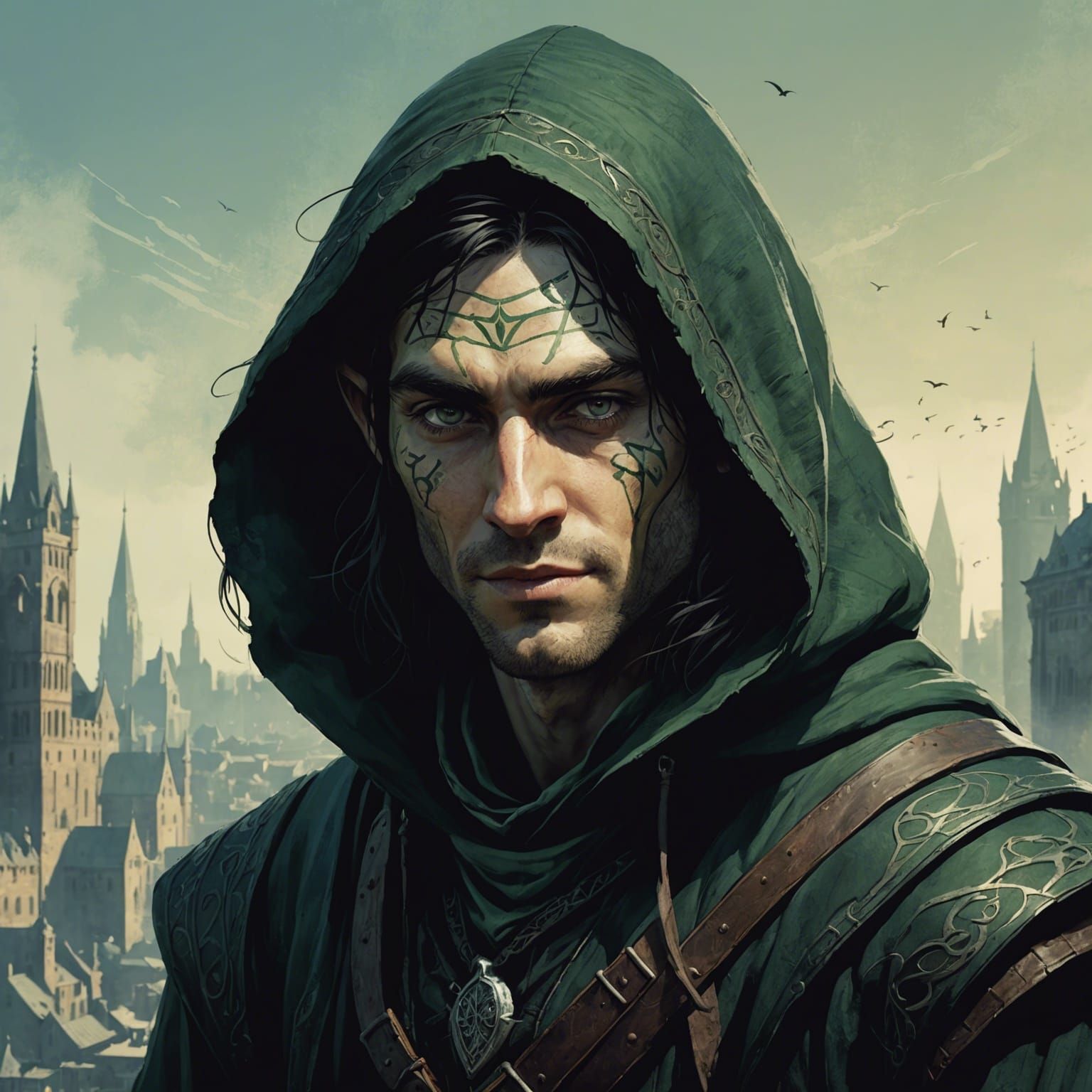 Elven Rogue Double Exposure Portrait in Cityscape