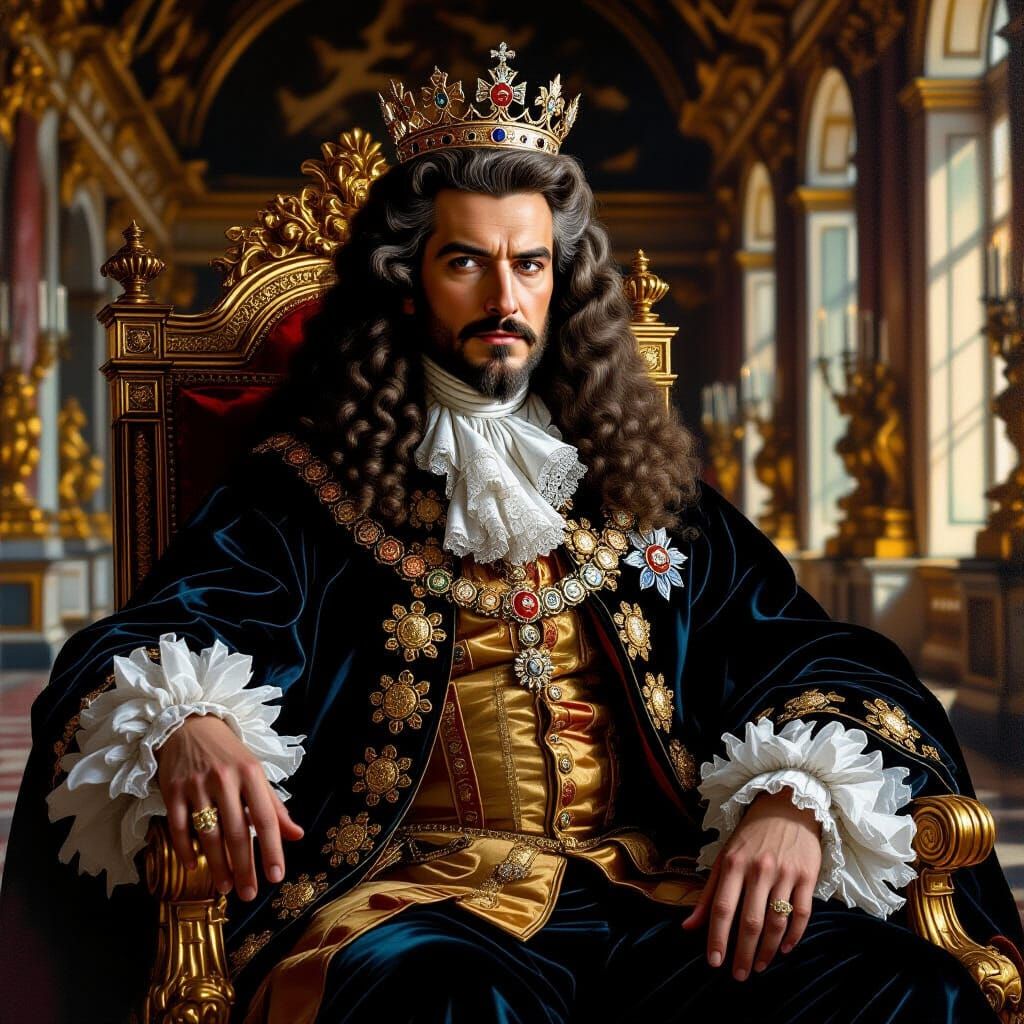 King Louis XIV as Majestic Lion in Versailles Oil Painting