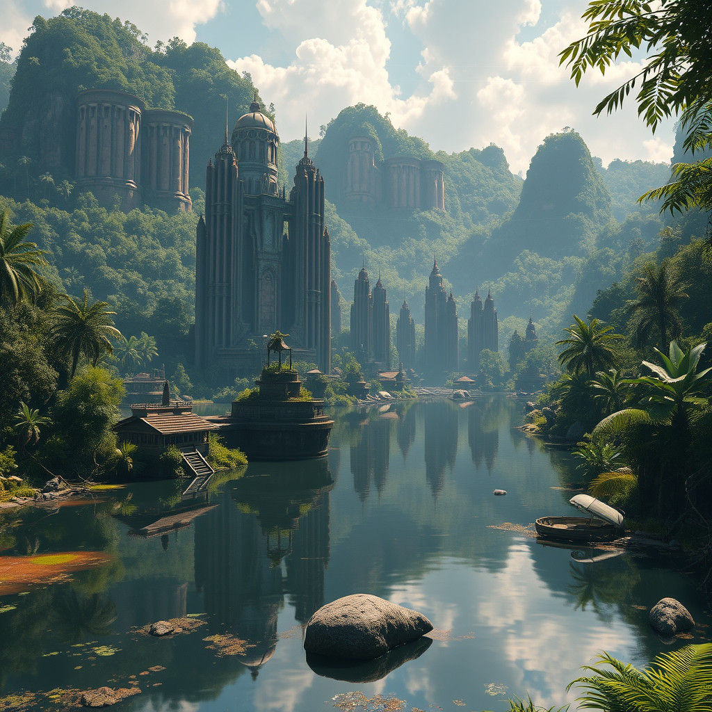 Post-Apocalyptic City Reclaimed by Jungle: Matte Painting