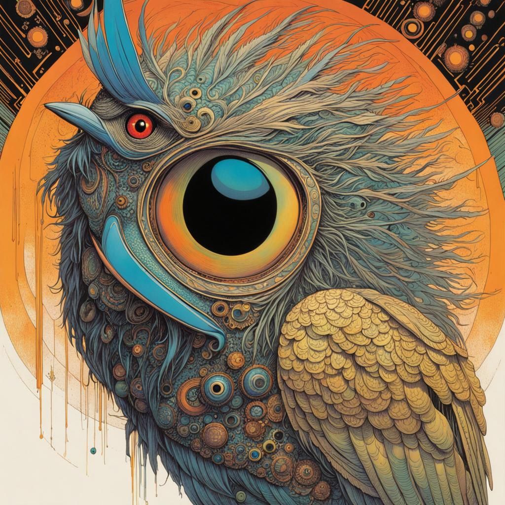 Strange Bird in Surrealist Comic Style