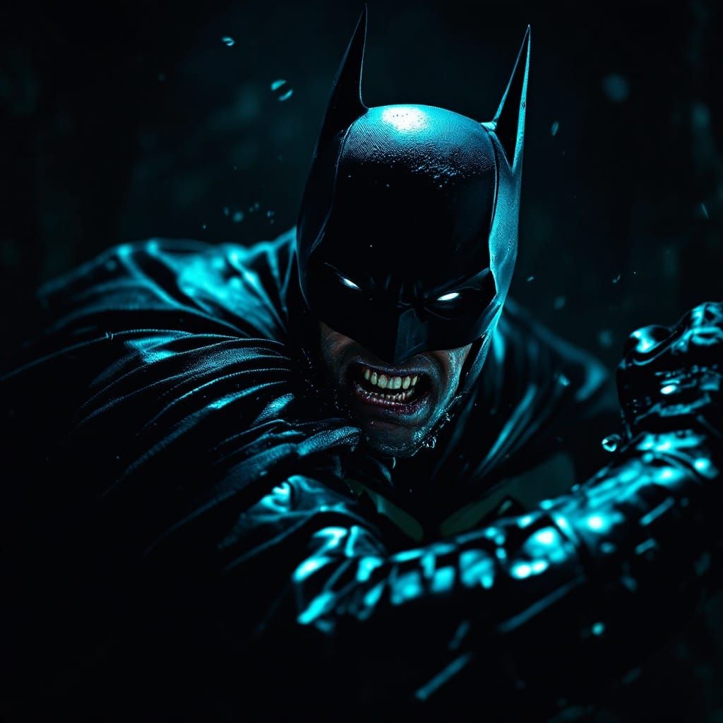 Dark Knight Battle in Gritty, High-Tech Batcave