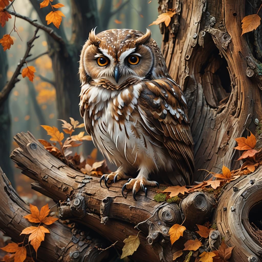 Sleeping Owl in Whimsical Matte Painting Style
