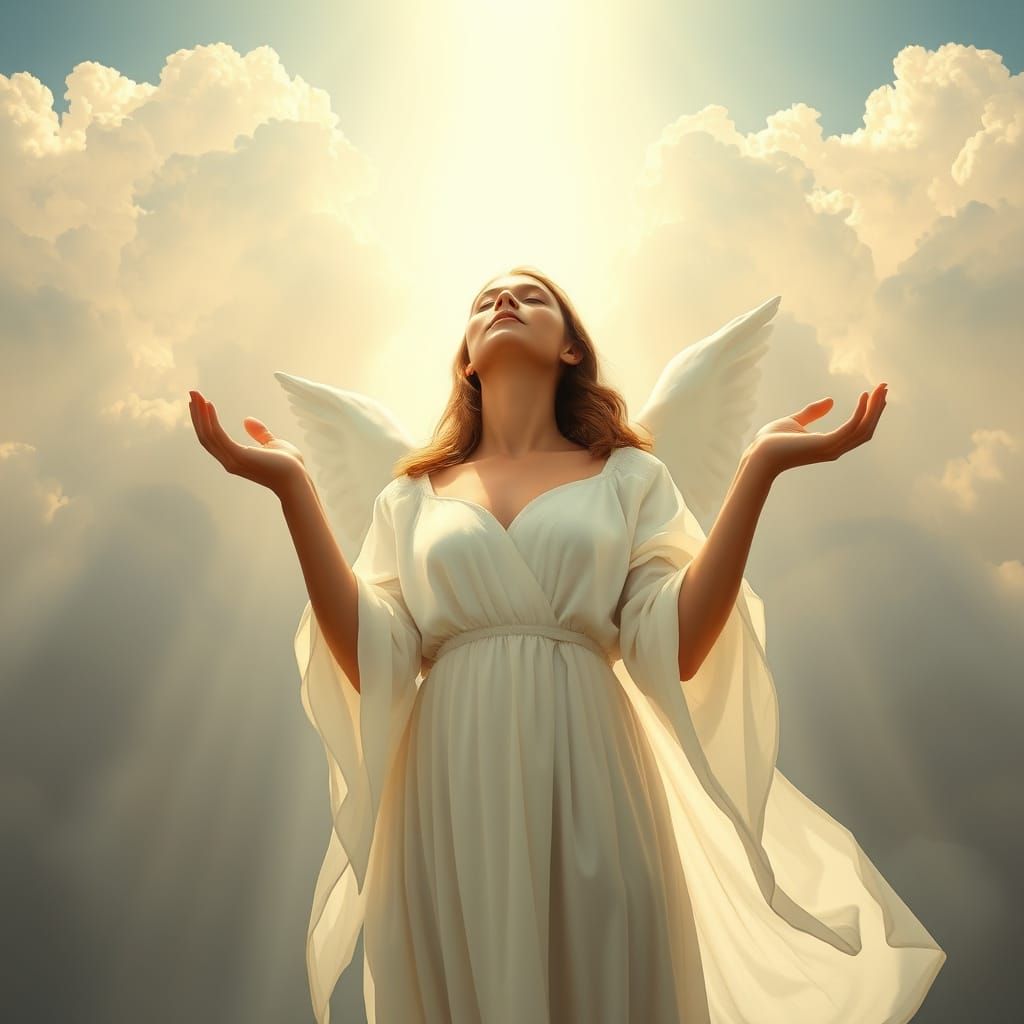 Woman in Heavenly Light Achieving Inner Peace