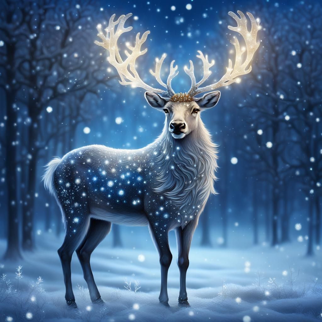 Majestic Reindeer with Sparkling Ornaments in Winter Wonderl...
