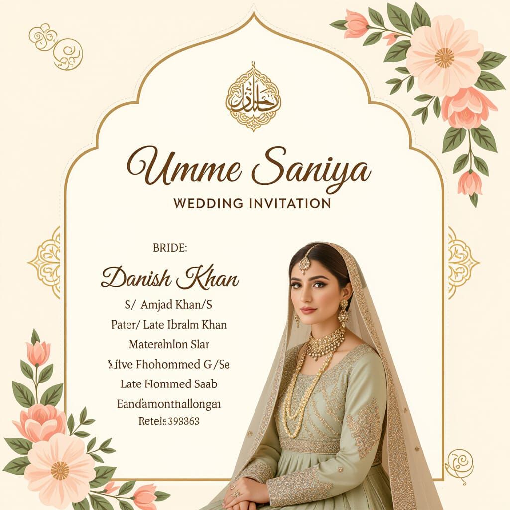 Elegant Muslim Wedding Invitation in Pastel Gold and Ivory