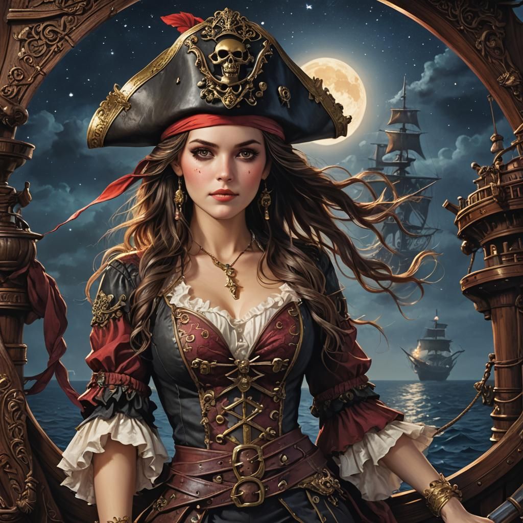 Pirate Maiden on Crimson Seas: High-Definition Digital Art