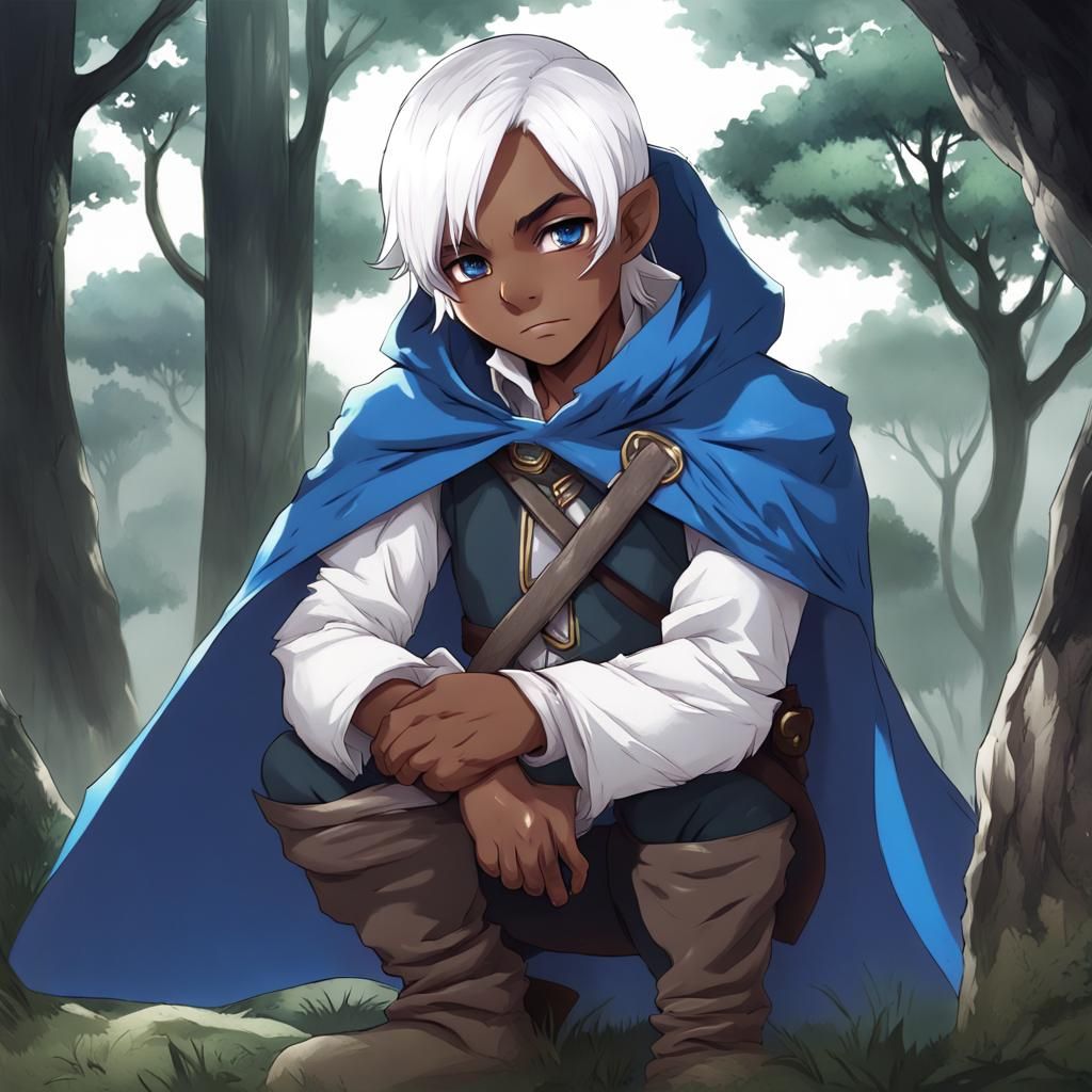 Anime Halfling Ranger with Blue Cloak