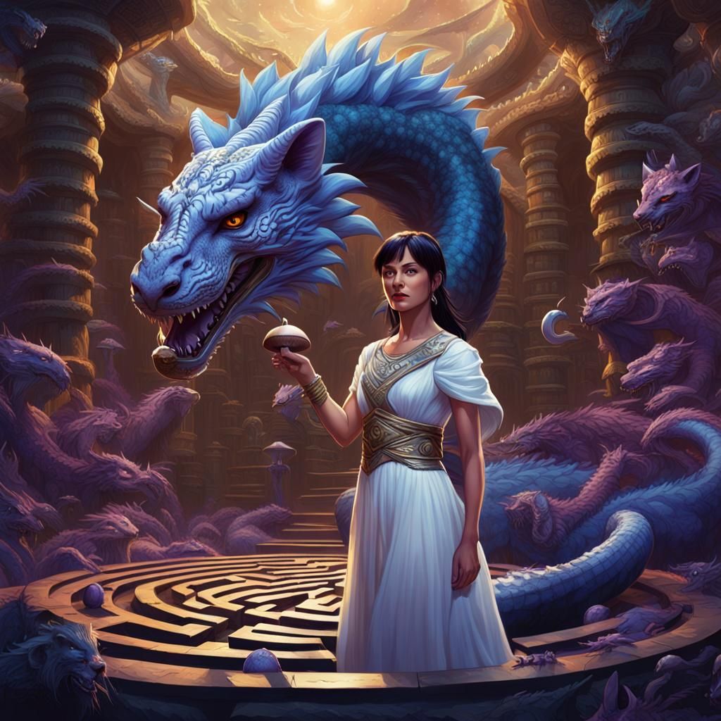 Fantasy Woman with Dragon and Tiger, Dark Fantasy Art