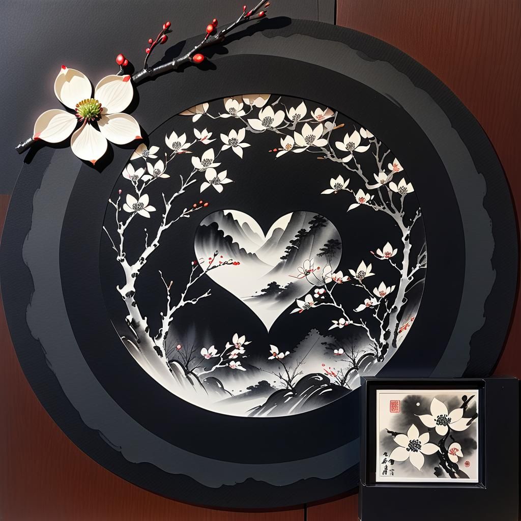 Dogwood in Sumi-e Ink Wash Style