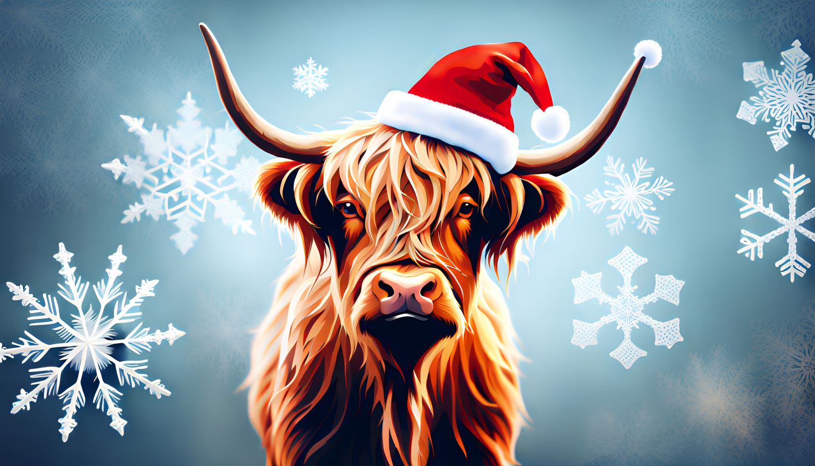 Festive Highland Cow in Santa Hat: Splash Art