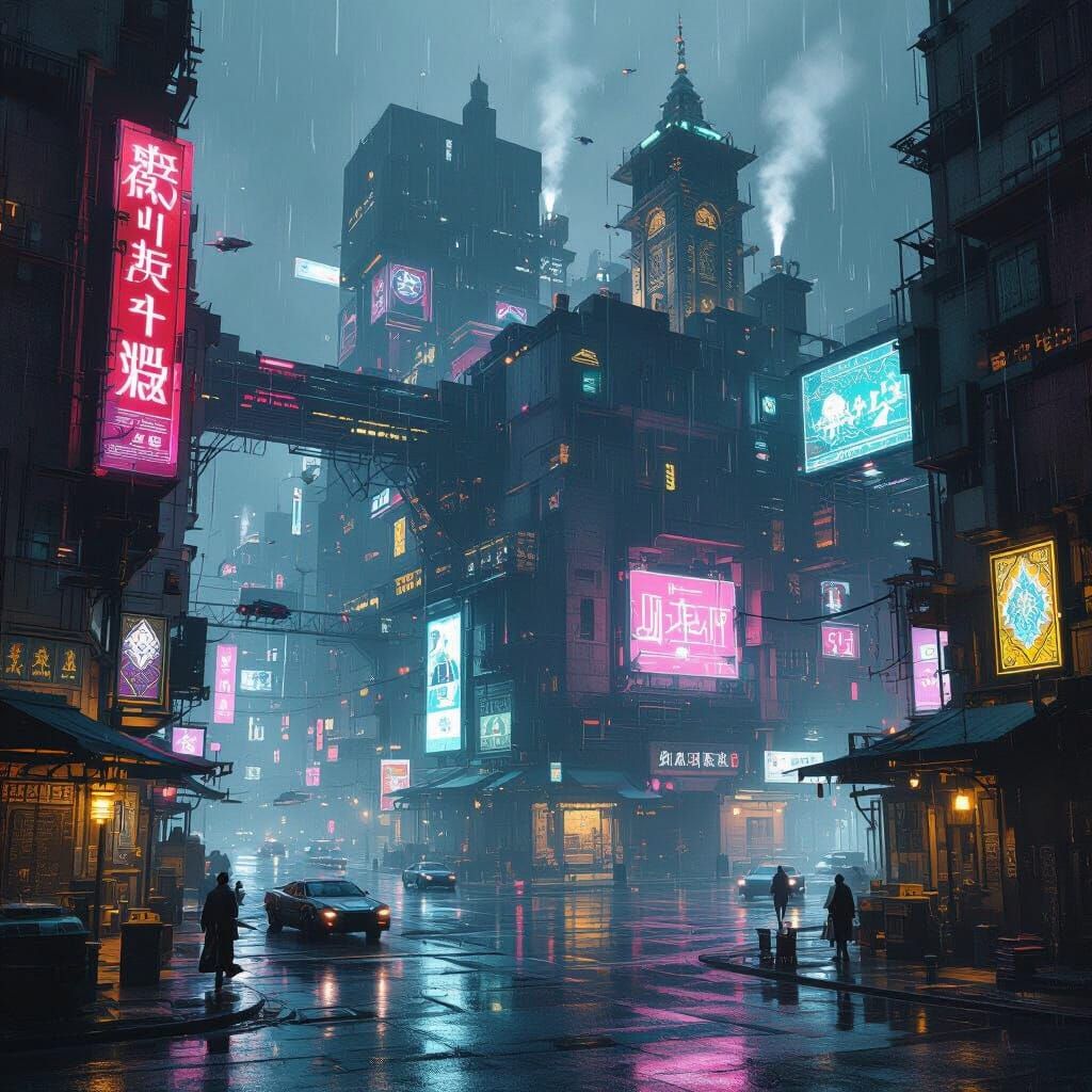 Cyberpunk Dystopian Warehouse District with Moroccan Archite...