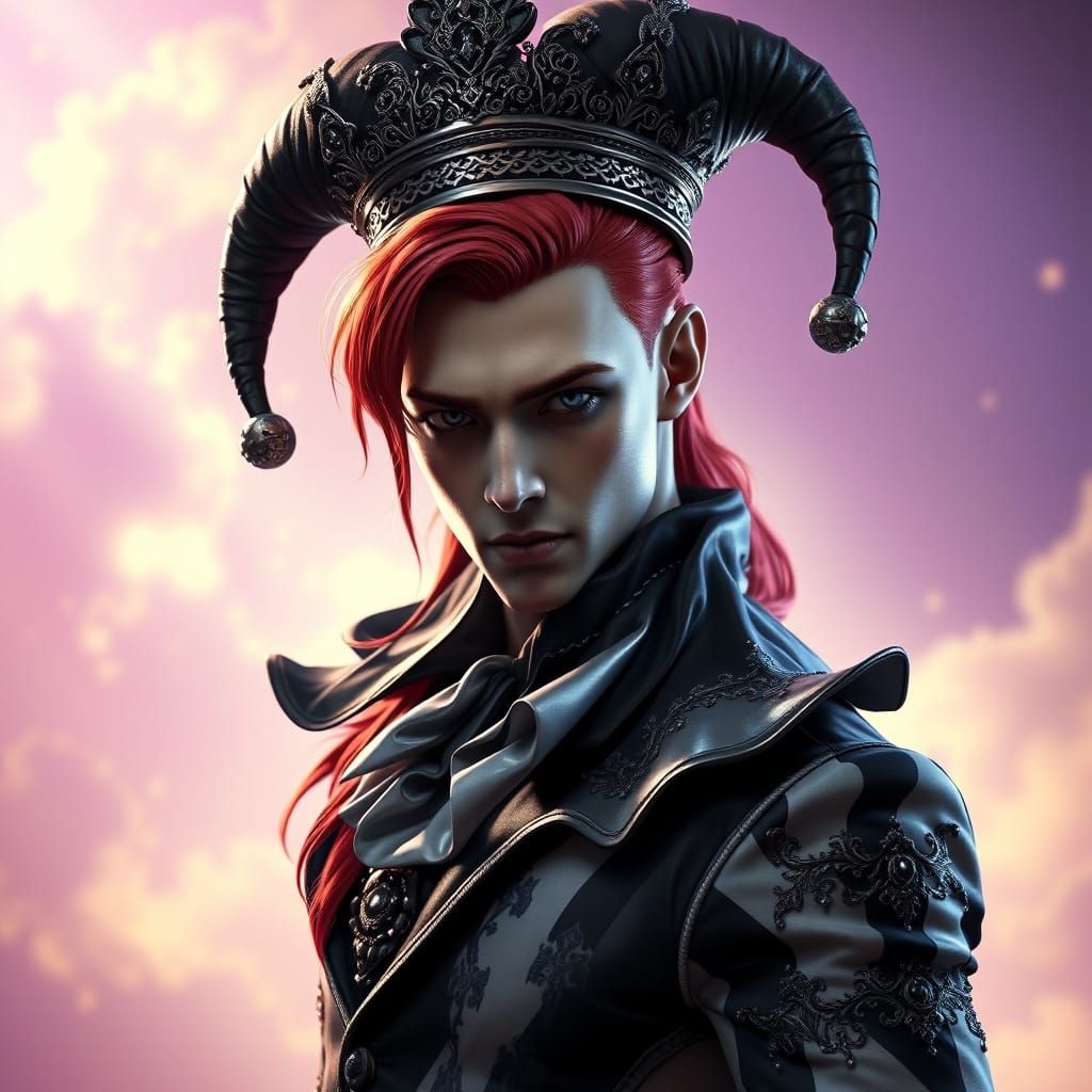 Regal Male Jester in Posh Black and White Attire