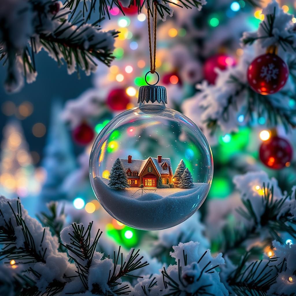 Snowy Village Inside Christmas Bauble Ornament