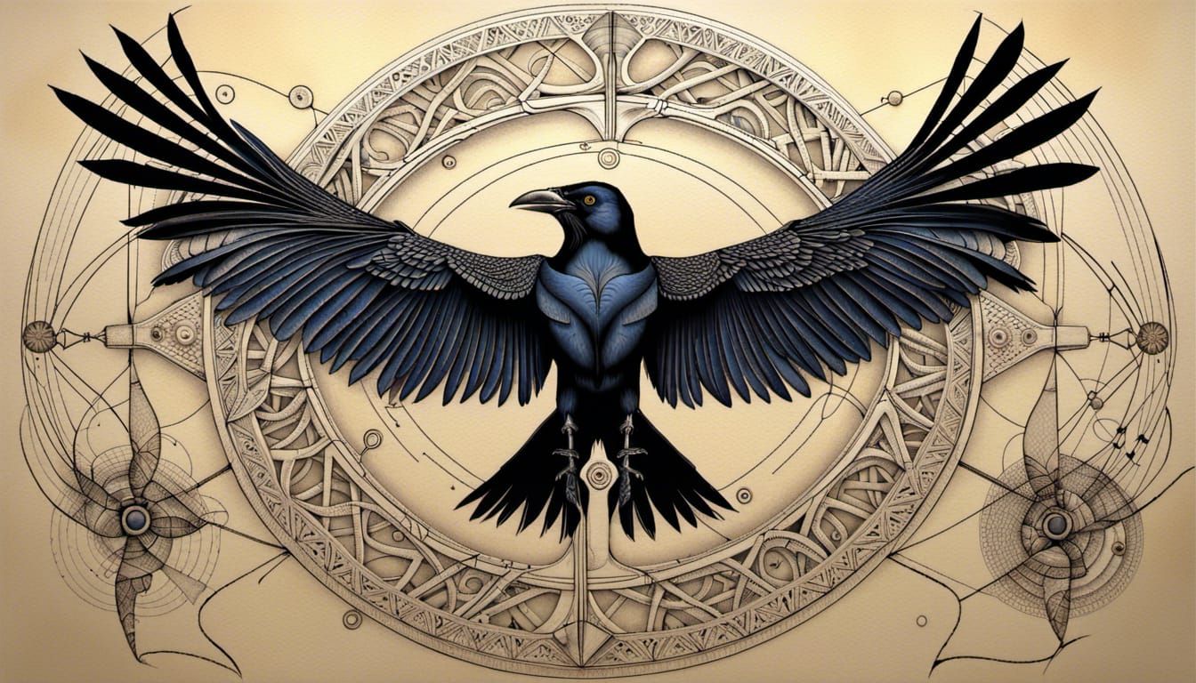 Diagrammatic Crow with Crop Circle Elements