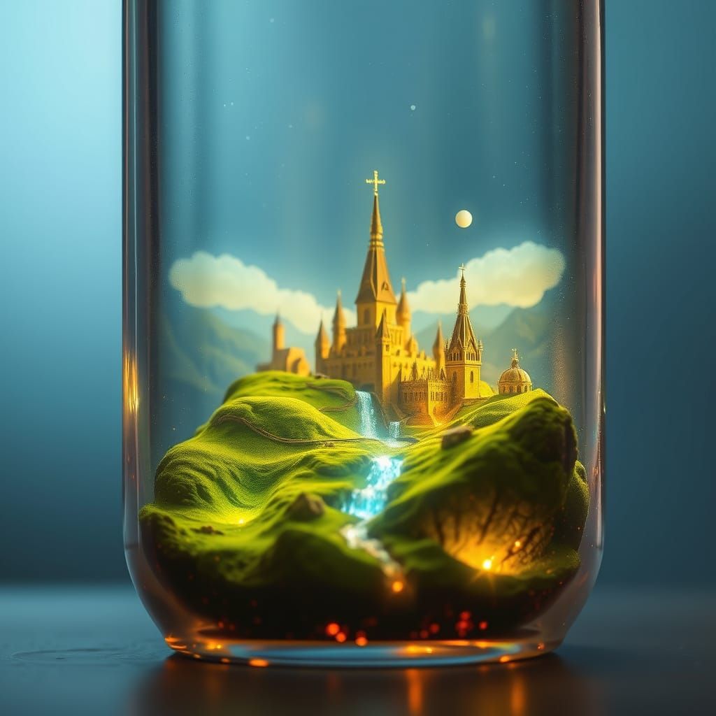 Miniature Fantasy World Inside Transparent Bottle