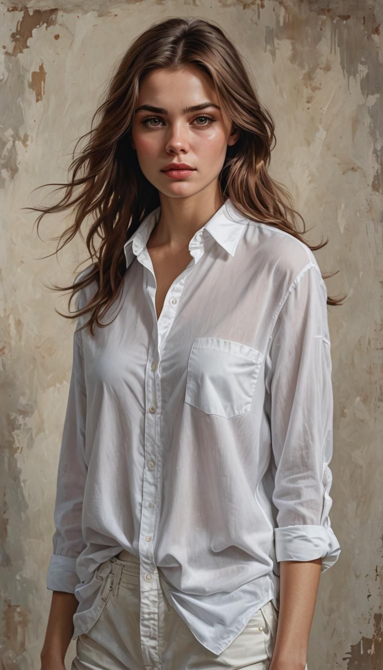 Hyperrealistic Portrait in a Greenhouse, Watercolor Style