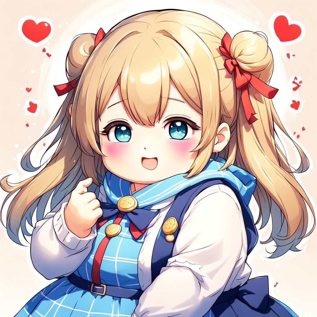Adorable Chubby Cheeks Girl in Anime Style
