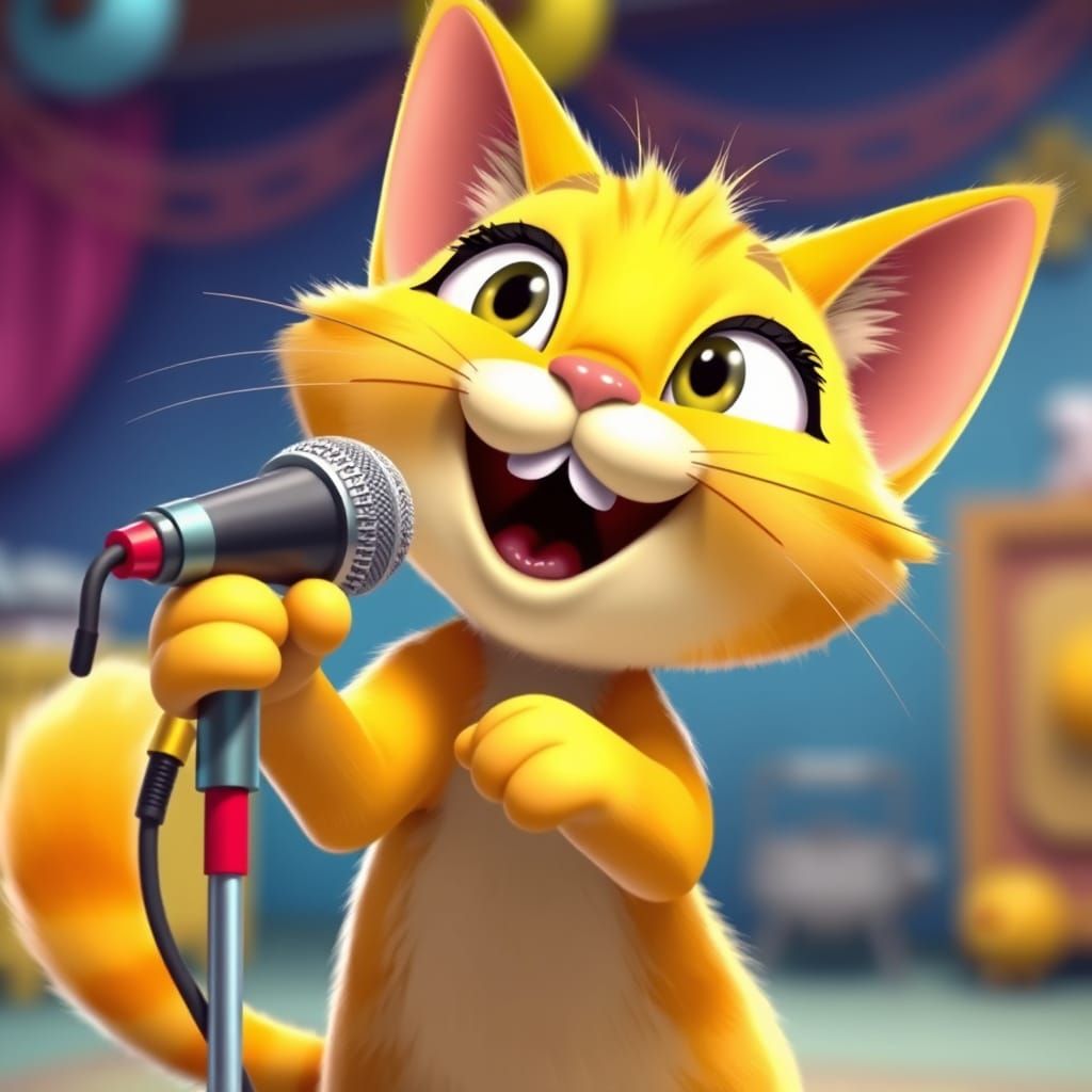 Vibrant Yellow Cat Performs with Joyful Energy