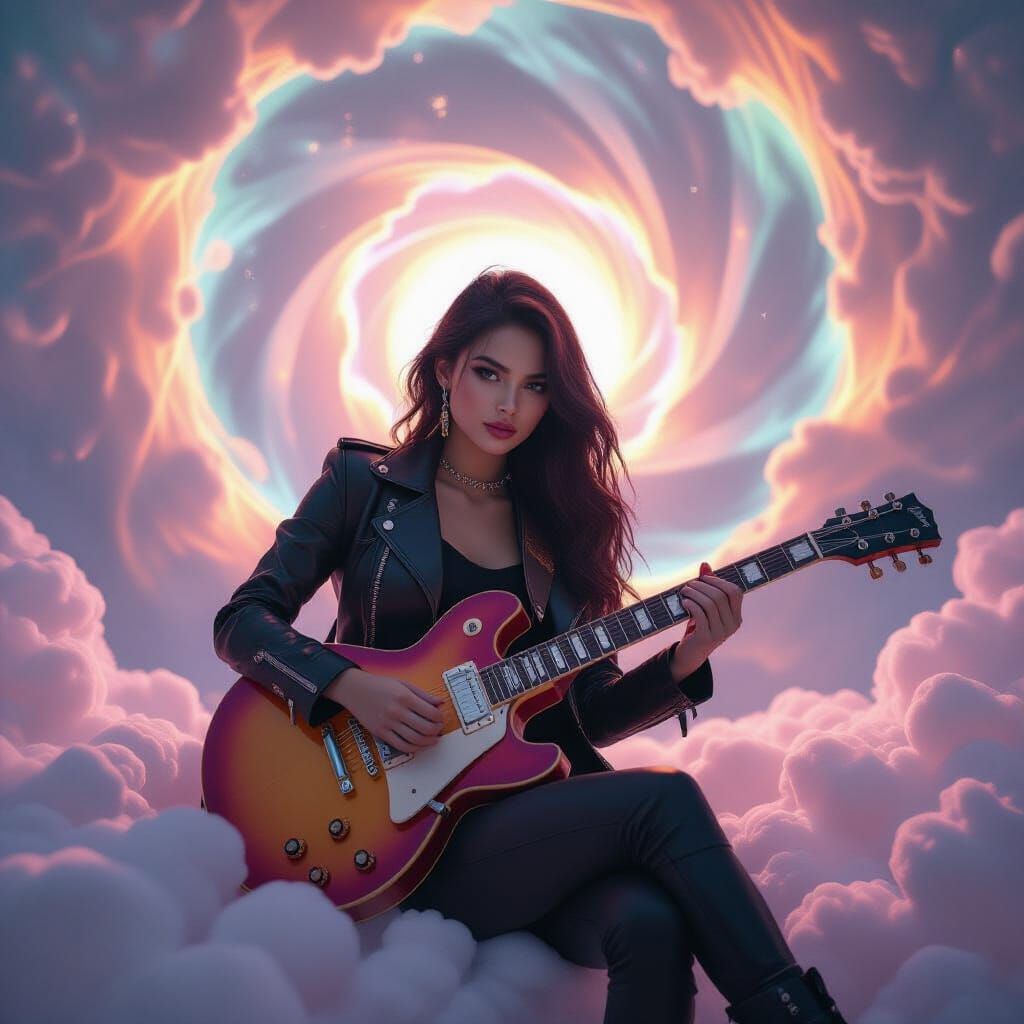 Cyberpunk Guitarist in Iridescent Pastel Nebulae