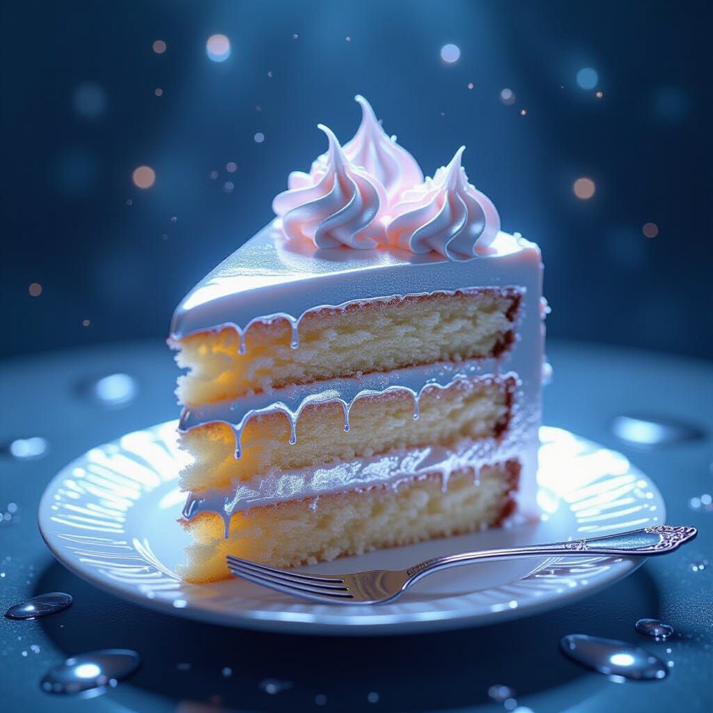 Liquid Mercury Cake Slice: Surreal Digital Art