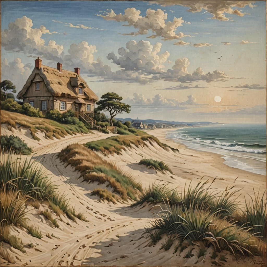 Seaside Dreamscape: Painting in the Style of Schrimpf