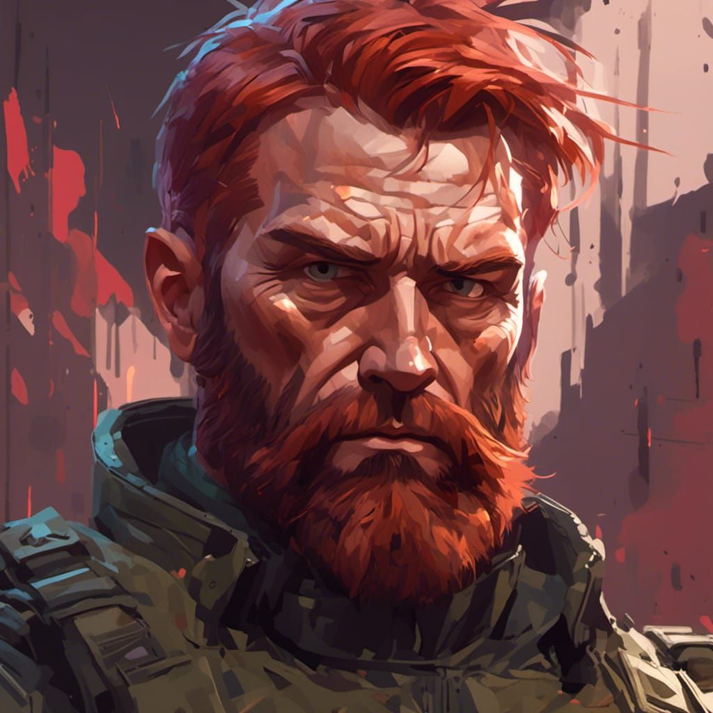 Determined Veteran in Military Gear, Hyperdetailed Portrait
