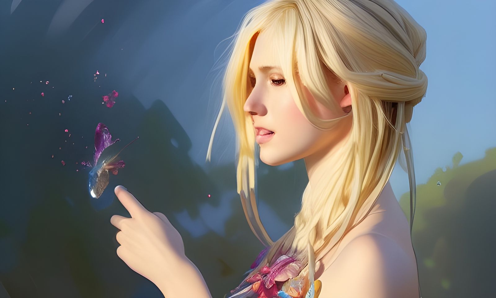 Detailed Portrait of Blonde Girl in Art Nouveau Style