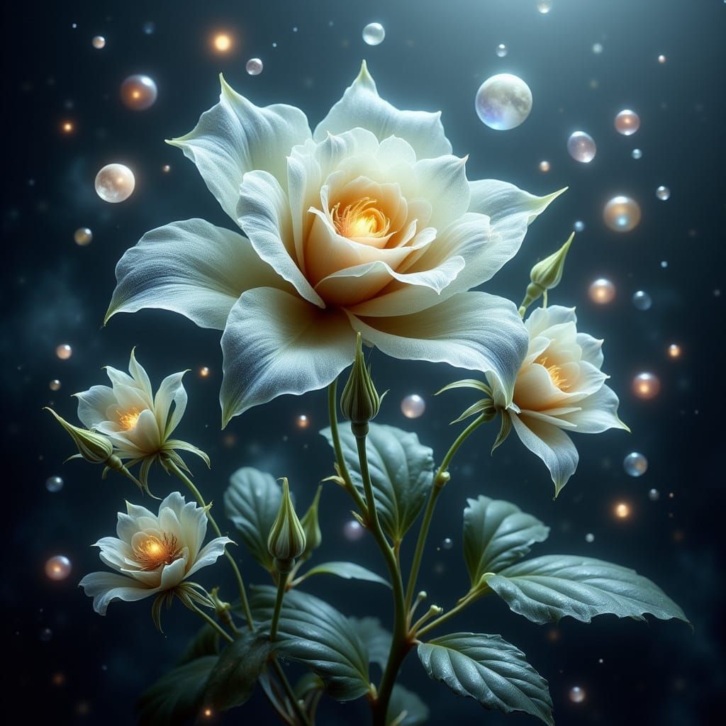 Mystical Roses Bloom in Dreamlike Realm with Ethereal Beauty