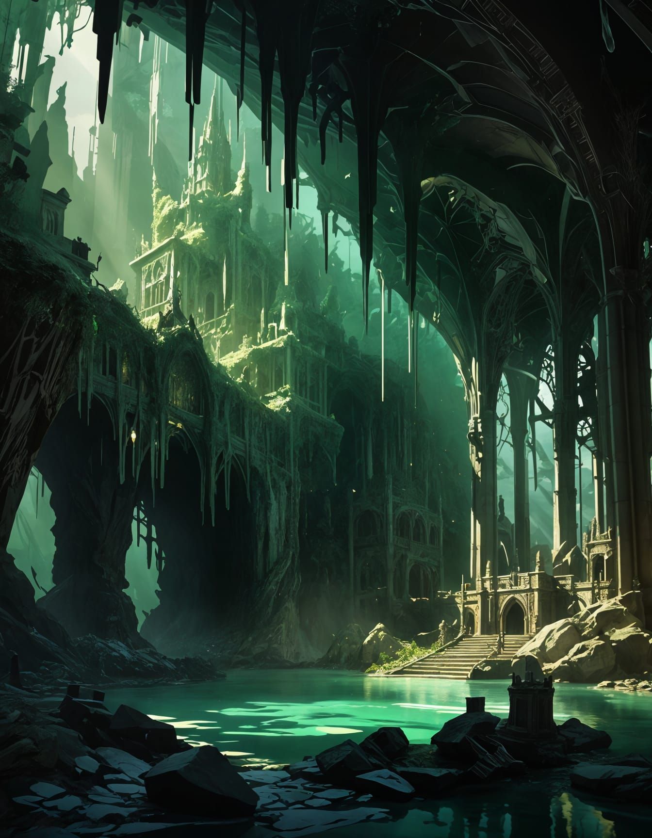 Emerald Cathedral in a Natural Gothic Cavern