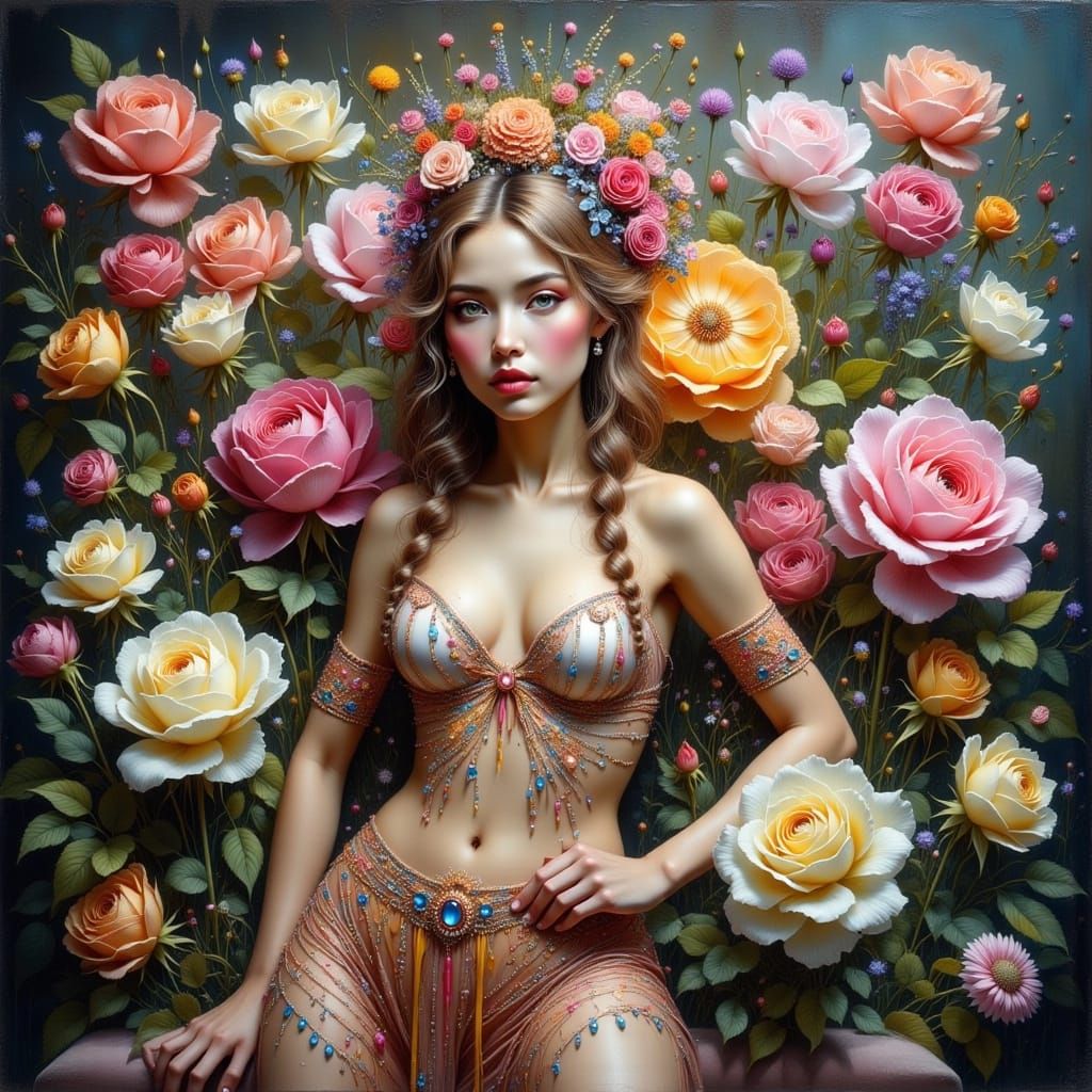 Ethereal Women Surrounded by Delicate Flowers